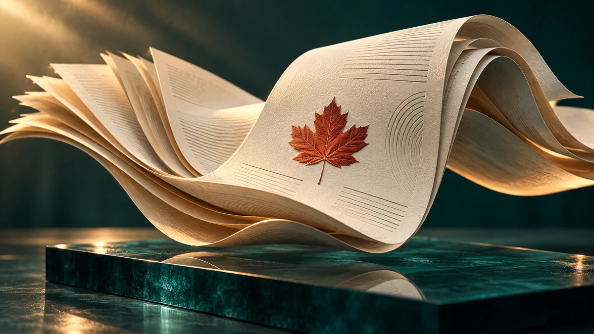 Custom 3D editorial artwork of sculpted paper and a copper-red maple leaf