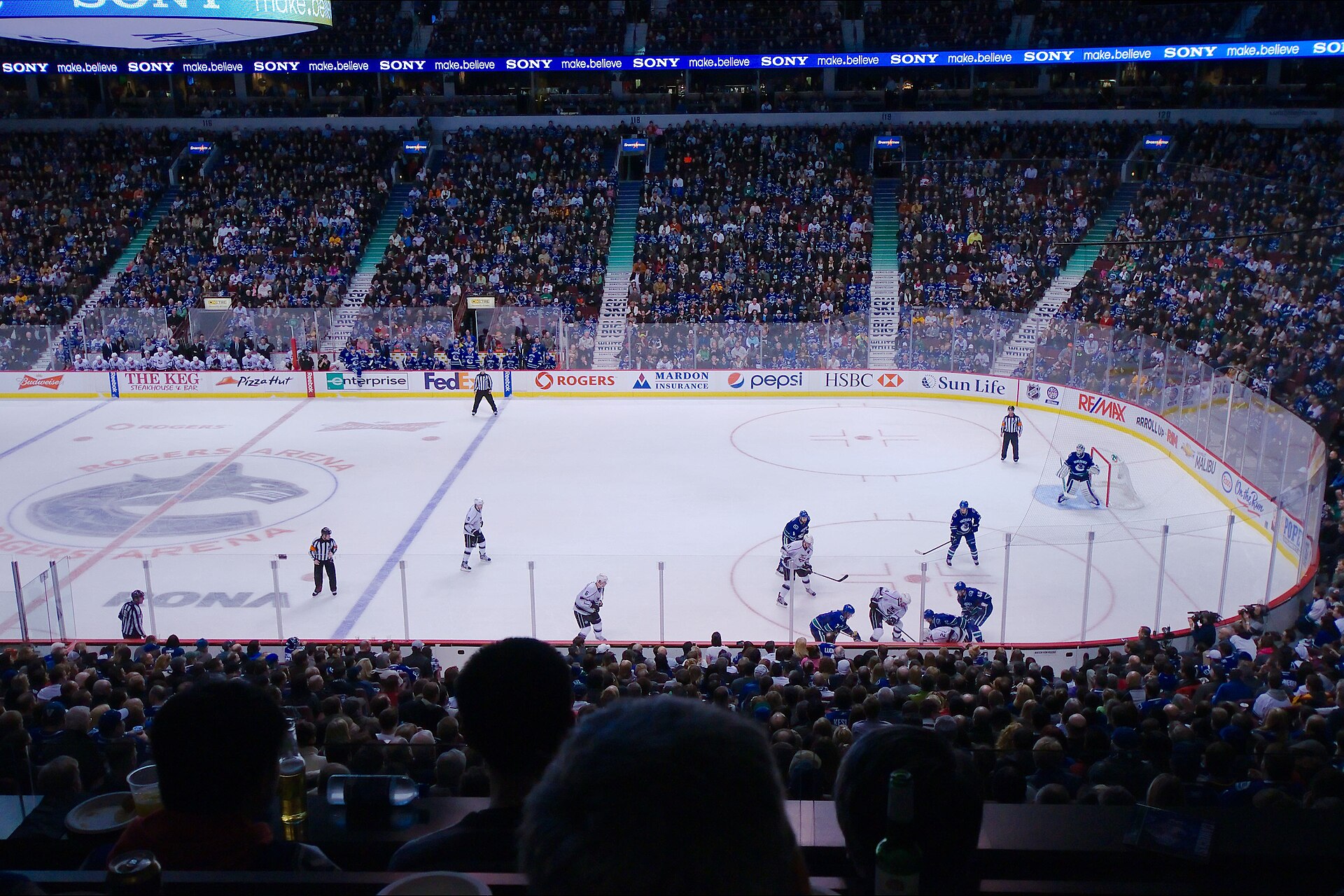 Vancouver Canucks playing hockey at Rogers Arena in 2013.