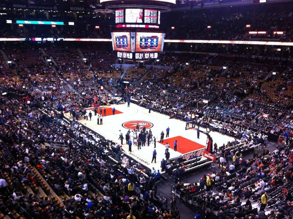 Toronto Raptors playing a previous NBA game at their home arena in 2012.